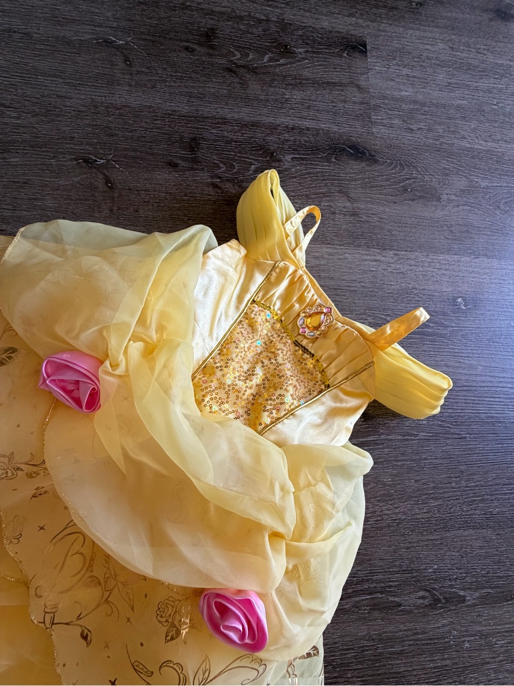Disney Yellow Princess Dress Costume with Pink Rose Accents - Picture 3 of 7
